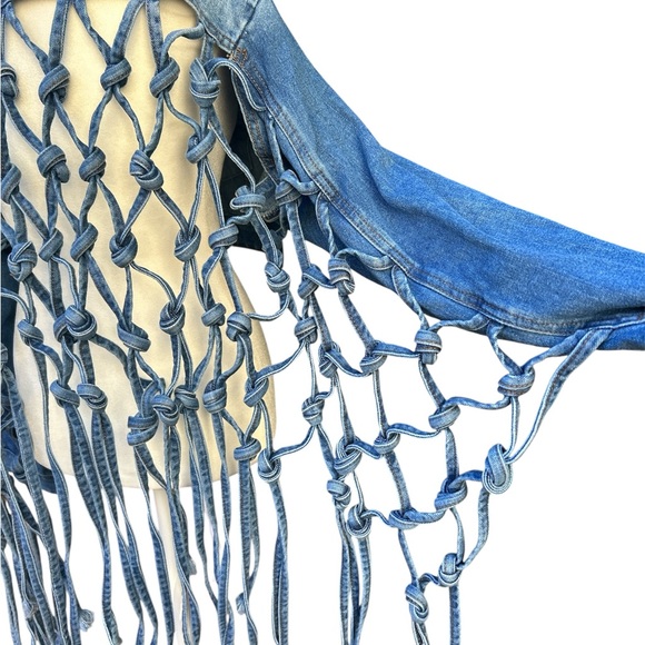 NWT Fashion Nova Dream Catcher Denim Jacket Fringe Tassels Size M - Picture 11 of 16